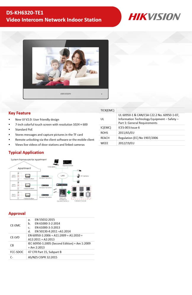 Hikvision IP VDP Screen - DS-KH6320-WTE1